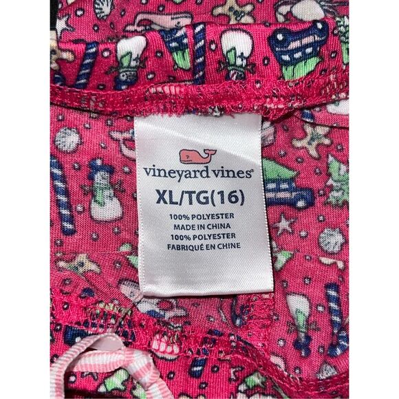 NWT Vineyard Vines Girls Santa Whale Tree Holiday Pajama Pants Pink XL 16 - Picture 5 of 5